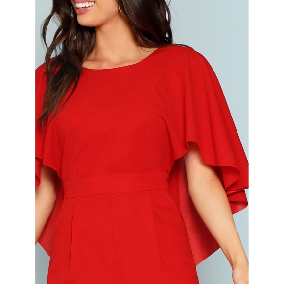 Red Cascade Cape Backless Cocktail Jumpsuit - Picture 4 of 6